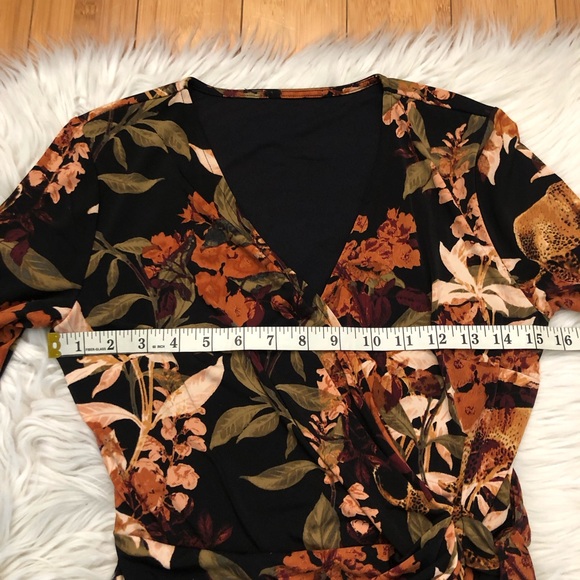INC Jungle Rain Forest Tiger Print Faux Wrap 3/4 Sleeves Brown Mini Dress PS - Picture 11 of 13